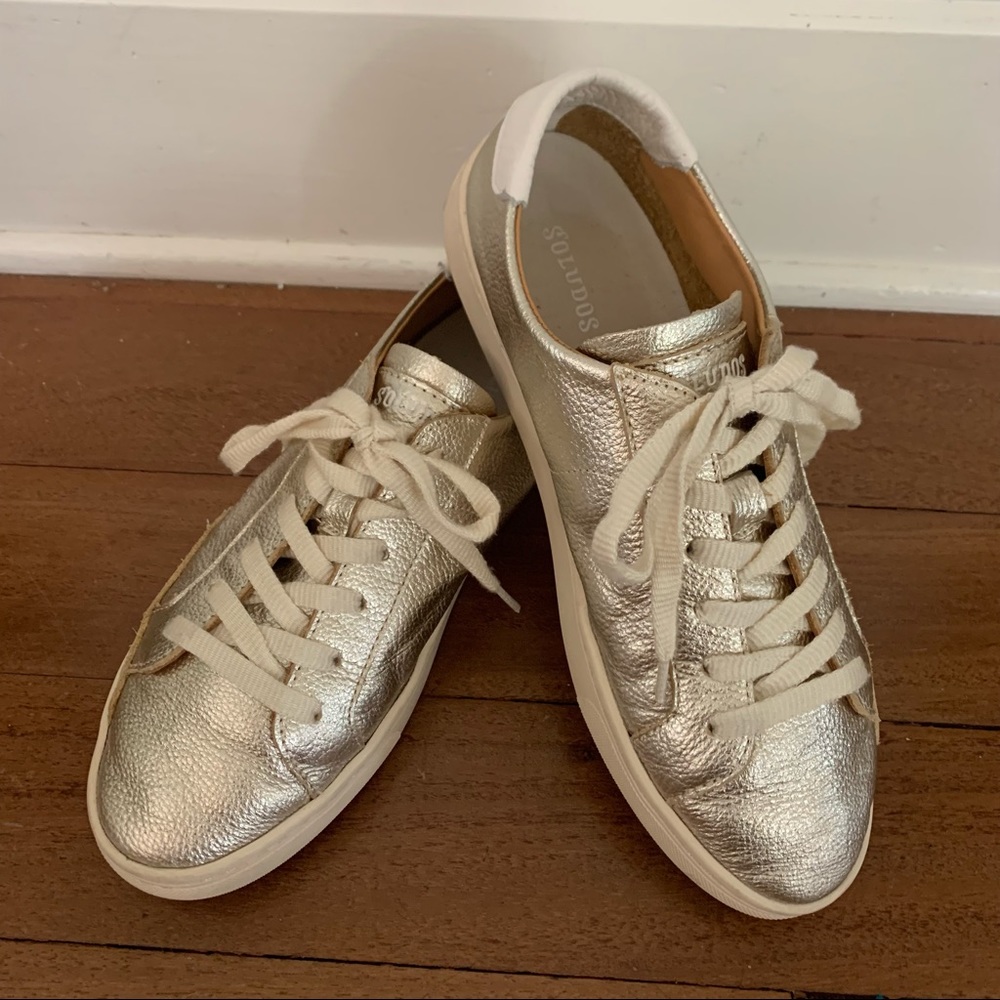 Soludos Ibiza Metallic Classic Lace-Up Sneakers in Platinum